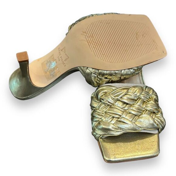 Marc Fisher Women Draya Slide Sandals Heeled Gold Leather Sz 6M - Picture 7 of 8